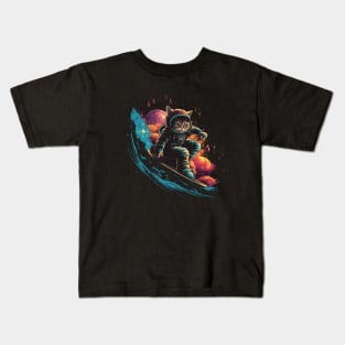 Cosmic Cat Surfer Kids T-Shirt